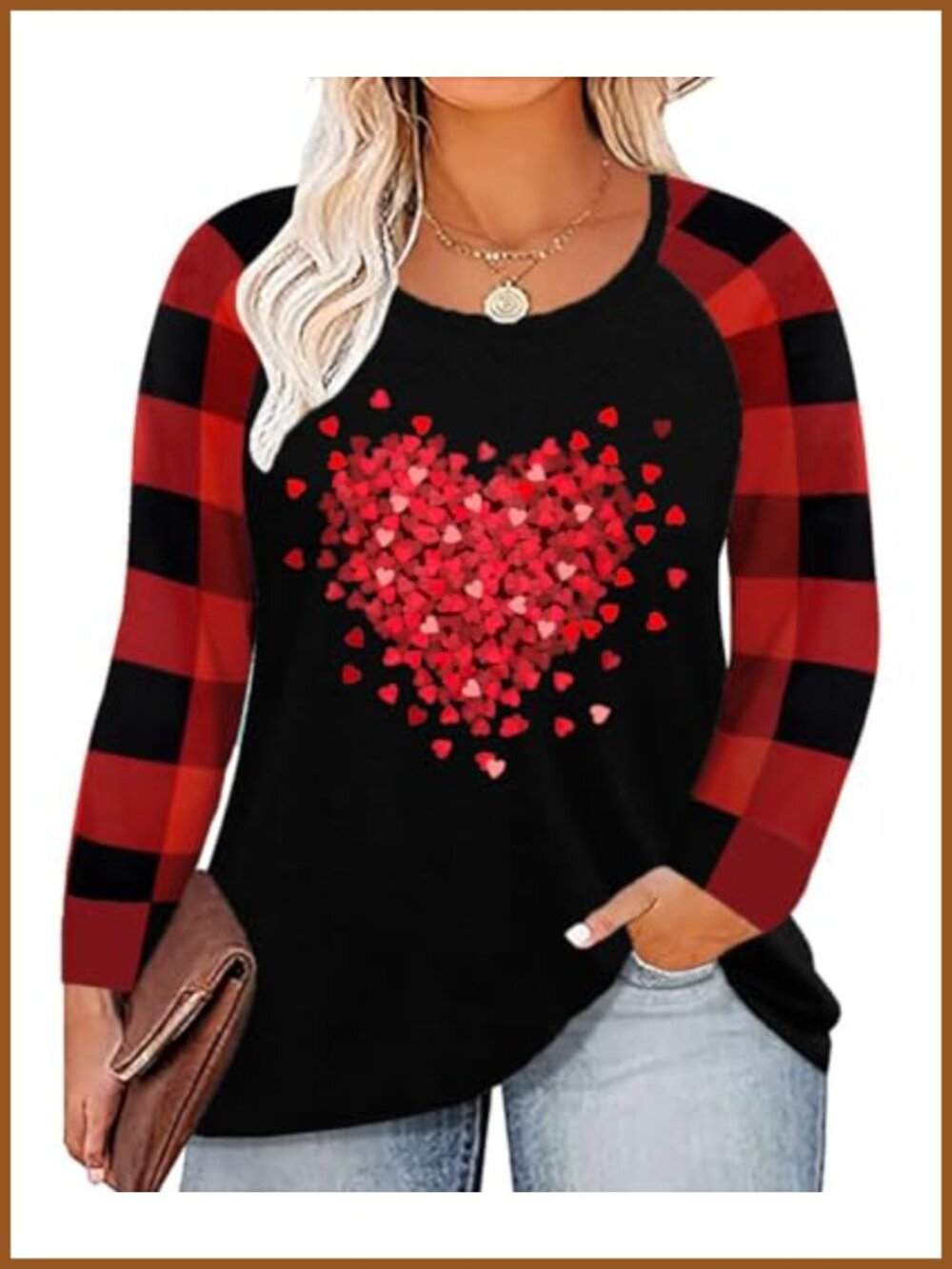 Plus Size Valentines T-Shirt Women Love Heart Graphic Long Sleeve
